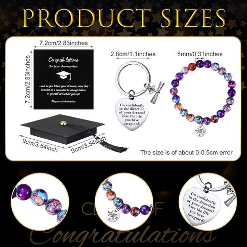 Sureio 3 Pcs Graduation Gifts Set Include Graduation Compass Bracelets Keychain and Cap Box 2024 College Graduation Inspirational Present for Student Men Women Classmates in Saudi Arabia