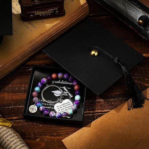 Sureio 3 Pcs Graduation Gifts Set Include Graduation Compass Bracelets Keychain and Cap Box 2024 College Graduation Inspirational Present for Student Men Women Classmates in Saudi Arabia