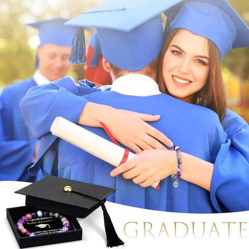Sureio 3 Pcs Graduation Gifts Set Include Graduation Compass Bracelets Keychain and Cap Box 2024 College Graduation Inspirational Present for Student Men Women Classmates in Saudi Arabia