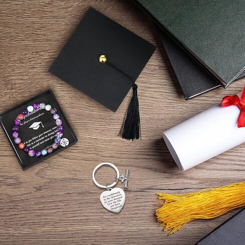 Sureio 3 Pcs Graduation Gifts Set Include Graduation Compass Bracelets Keychain and Cap Box 2024 College Graduation Inspirational Present for Student Men Women Classmates in Saudi Arabia