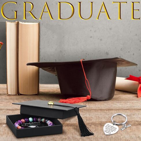 Sureio 3 Pcs Graduation Gifts Set Include Graduation Compass Bracelets Keychain and Cap Box 2024 College Graduation Inspirational Present for Student Men Women Classmates in Saudi Arabia