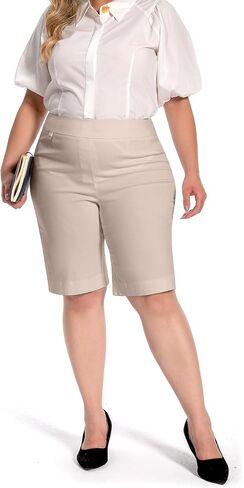 Jenna Rose Women's Regular/Petite/Plus Work Causal Millennium Pull on Bermuda Capris Skimmer in Saudi Arabia