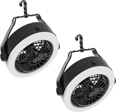2-in-1 Camping Lantern with Fan Set - Set of 2 Portable Camping Lights with 12 Bright LED Bulbs, USB, and Rechargeable Battery by Wakeman in Saudi Arabia