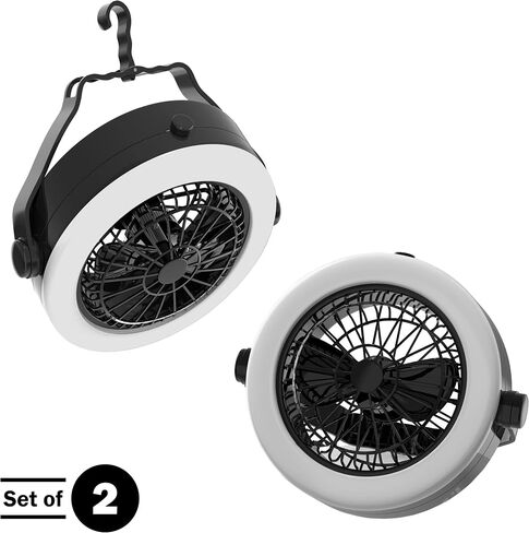 2-in-1 Camping Lantern with Fan Set - Set of 2 Portable Camping Lights with 12 Bright LED Bulbs, USB, and Rechargeable Battery by Wakeman in Saudi Arabia