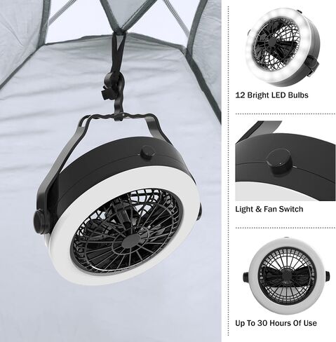 2-in-1 Camping Lantern with Fan Set - Set of 2 Portable Camping Lights with 12 Bright LED Bulbs, USB, and Rechargeable Battery by Wakeman in Saudi Arabia