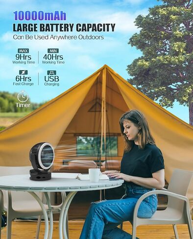 مروحة تخييم مع فانوس LED، مروحة محمولة تعمل ببطارية قابلة لإعادة الشحن بقدرة 10000 مللي أمبير في الساعة، مروحة محمولة مع خطاف تعليق ومشبك للتخييم والسفر وصيد الأسماك وانقطاع الطاقة في موقع عمل الإعصار in Kuwait