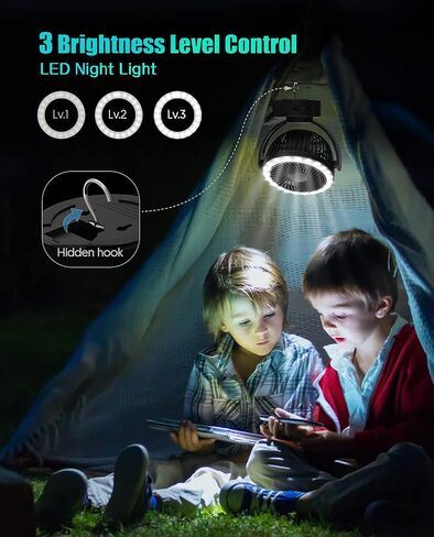 مروحة تخييم مع فانوس LED، مروحة محمولة تعمل ببطارية قابلة لإعادة الشحن بقدرة 10000 مللي أمبير في الساعة، مروحة محمولة مع خطاف تعليق ومشبك للتخييم والسفر وصيد الأسماك وانقطاع الطاقة في موقع عمل الإعصار in Kuwait