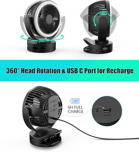 مروحة تخييم مع فانوس LED، مروحة محمولة تعمل ببطارية قابلة لإعادة الشحن بقدرة 10000 مللي أمبير في الساعة، مروحة محمولة مع خطاف تعليق ومشبك للتخييم والسفر وصيد الأسماك وانقطاع الطاقة في موقع عمل الإعصار in Kuwait