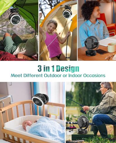 مروحة تخييم مع فانوس LED، مروحة محمولة تعمل ببطارية قابلة لإعادة الشحن بقدرة 10000 مللي أمبير في الساعة، مروحة محمولة مع خطاف تعليق ومشبك للتخييم والسفر وصيد الأسماك وانقطاع الطاقة في موقع عمل الإعصار in Kuwait