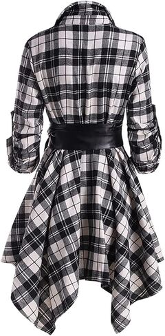 Gothic Women's Long Sleeve Dress Plaid Belt Dress Mid Length Dress Irregular Skirt Gothic Clothing(XXL,Red) in Saudi Arabia