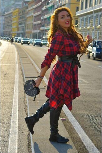 Gothic Women's Long Sleeve Dress Plaid Belt Dress Mid Length Dress Irregular Skirt Gothic Clothing(XXL,Red) in Saudi Arabia