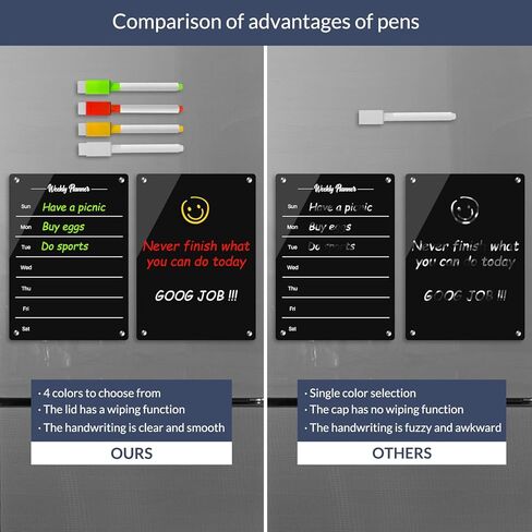 مخطط وجبات أسبوعي مغناطيسي من الأكريليك للثلاجة، مجموعة سوداء مكونة من 2 تقويم ولوحة مسح جاف ومذكرة لمخطط أسبوع قابل لإعادة الاستخدام للثلاجة، يتضمن 4 علامات مسح جاف مع 4 ألوان (8 × 12 بوصة) in Kuwait