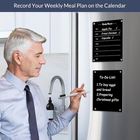 مخطط وجبات أسبوعي مغناطيسي من الأكريليك للثلاجة، مجموعة سوداء مكونة من 2 تقويم ولوحة مسح جاف ومذكرة لمخطط أسبوع قابل لإعادة الاستخدام للثلاجة، يتضمن 4 علامات مسح جاف مع 4 ألوان (8 × 12 بوصة) in Kuwait