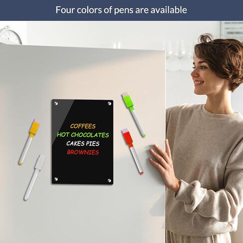 مخطط وجبات أسبوعي مغناطيسي من الأكريليك للثلاجة، مجموعة سوداء مكونة من 2 تقويم ولوحة مسح جاف ومذكرة لمخطط أسبوع قابل لإعادة الاستخدام للثلاجة، يتضمن 4 علامات مسح جاف مع 4 ألوان (8 × 12 بوصة) in Kuwait