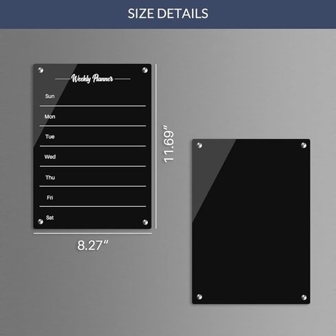 مخطط وجبات أسبوعي مغناطيسي من الأكريليك للثلاجة، مجموعة سوداء مكونة من 2 تقويم ولوحة مسح جاف ومذكرة لمخطط أسبوع قابل لإعادة الاستخدام للثلاجة، يتضمن 4 علامات مسح جاف مع 4 ألوان (8 × 12 بوصة) in Kuwait