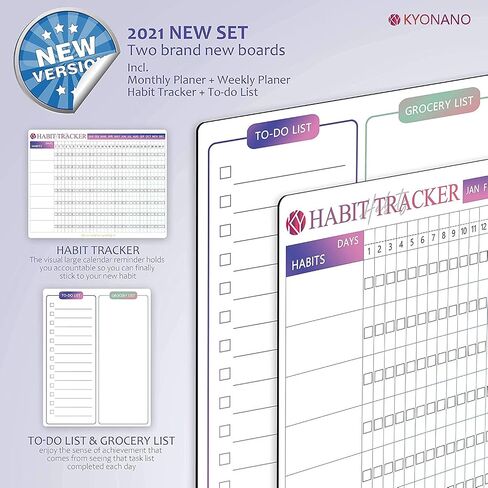 Magnetic Weekly Planner 4 Pack, KYONANO Family Planner, Magnetic Whiteboard Calendar Incl. Monthly Weekly Meal Planner, 6 Fine-Point, Fridge Wall Family Organiser with Habit Tracker&to-do List in Saudi Arabia