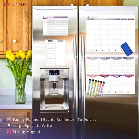 Magnetic Weekly Planner 4 Pack, KYONANO Family Planner, Magnetic Whiteboard Calendar Incl. Monthly Weekly Meal Planner, 6 Fine-Point, Fridge Wall Family Organiser with Habit Tracker&to-do List in Saudi Arabia
