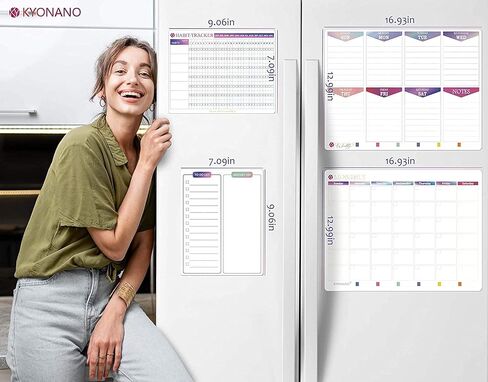 Magnetic Weekly Planner 4 Pack, KYONANO Family Planner, Magnetic Whiteboard Calendar Incl. Monthly Weekly Meal Planner, 6 Fine-Point, Fridge Wall Family Organiser with Habit Tracker&to-do List in Saudi Arabia