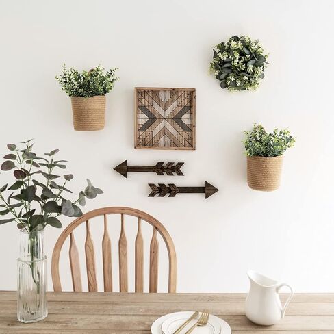 Dahey 2 Pack Wall Hanging Rope Basket with Artificial Eucalyptus Farmhouse Decor, Jute Woven Storage Organizer Flower Plants Basket Set Rustic Wall Decor for Porch Living Room Bedroom Entryway,Brown in Saudi Arabia