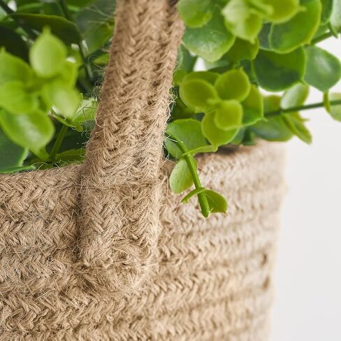 Dahey 2 Pack Wall Hanging Rope Basket with Artificial Eucalyptus Farmhouse Decor, Jute Woven Storage Organizer Flower Plants Basket Set Rustic Wall Decor for Porch Living Room Bedroom Entryway,Brown in Saudi Arabia