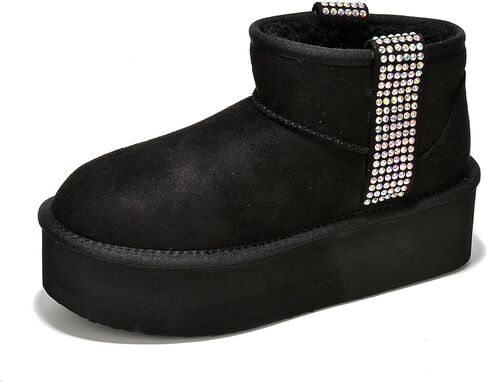 Cape Robbin Baltimore Mini Platform Boots for Women with Rhinestones Strips - Warm Winter Boots with Memory Foam Insole - Faux Fur Lined Moon Boots - Ladies Winter Boots in Saudi Arabia