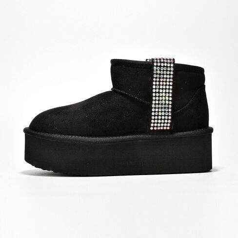 Cape Robbin Baltimore Mini Platform Boots for Women with Rhinestones Strips - Warm Winter Boots with Memory Foam Insole - Faux Fur Lined Moon Boots - Ladies Winter Boots in Saudi Arabia