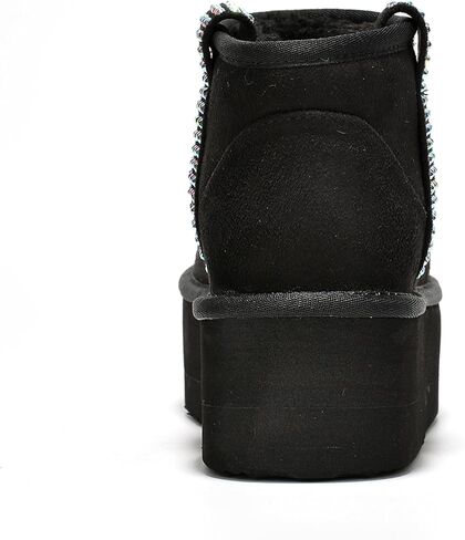 Cape Robbin Baltimore Mini Platform Boots for Women with Rhinestones Strips - Warm Winter Boots with Memory Foam Insole - Faux Fur Lined Moon Boots - Ladies Winter Boots in Saudi Arabia