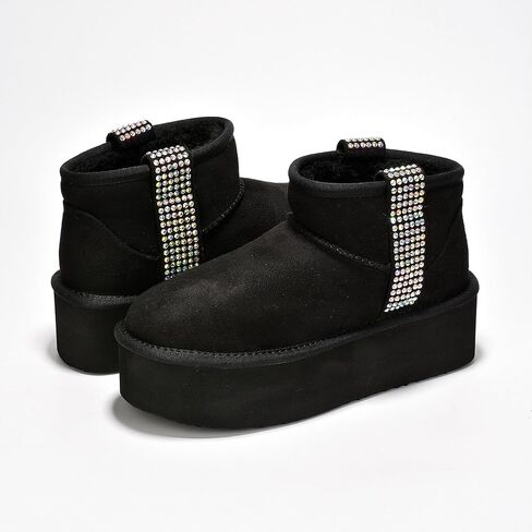 Cape Robbin Baltimore Mini Platform Boots for Women with Rhinestones Strips - Warm Winter Boots with Memory Foam Insole - Faux Fur Lined Moon Boots - Ladies Winter Boots in Saudi Arabia