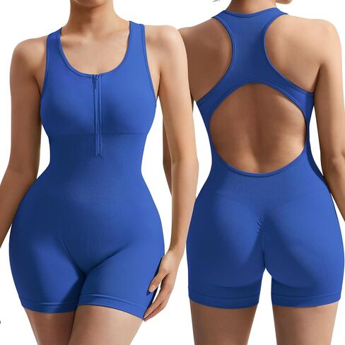MOSHENGQI Women Backless Workout Rompers Racerback Bodycon Jumpsuit Tummy Control Short Rompers in Saudi Arabia