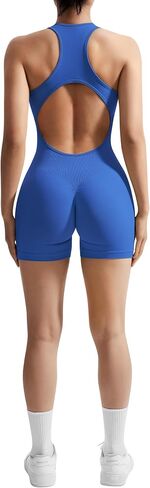 MOSHENGQI Women Backless Workout Rompers Racerback Bodycon Jumpsuit Tummy Control Short Rompers in Saudi Arabia