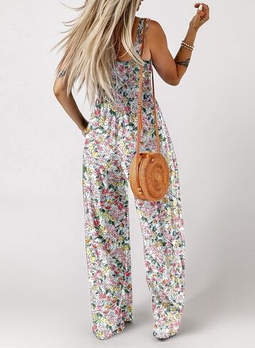 Happy Sailed Womens Overalls Casual Floral Print Sleeveless Jumpsuit High Waist Wide Leg Romper Jumpsuits with Pockets in Saudi Arabia