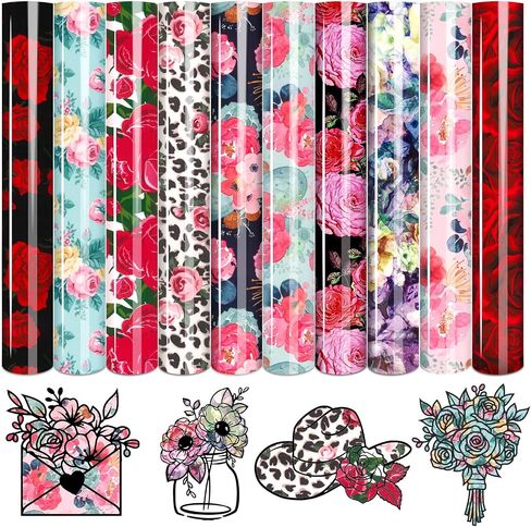 Tintnut Red Pink Rose 10 Sheets 10x12 Inch Floral Pattern HTV Iron On Vinyl for Clothes - Compatible with Cricut & Silhouette Cameo in Saudi Arabia