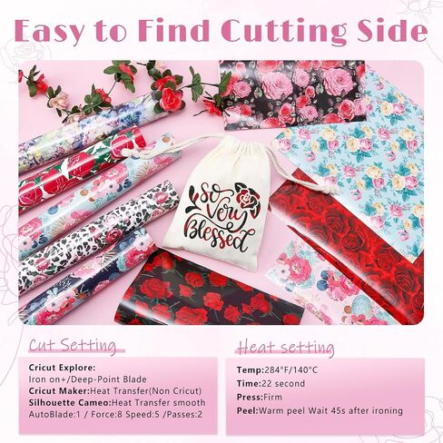 Tintnut Red Pink Rose 10 Sheets 10x12 Inch Floral Pattern HTV Iron On Vinyl for Clothes - Compatible with Cricut & Silhouette Cameo in Saudi Arabia