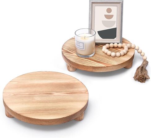 رافعات خشبية من HULISEN للديكور، حامل قاعدة خشبية مستديرة مقاس 10 بوصة لحامل وعاء النباتات الداخلي، مجموعة من 2 صينية عرض مزخرفة ريفية لطاولة المطبخ وطاولة الحمام (طبيعية) in Kuwait