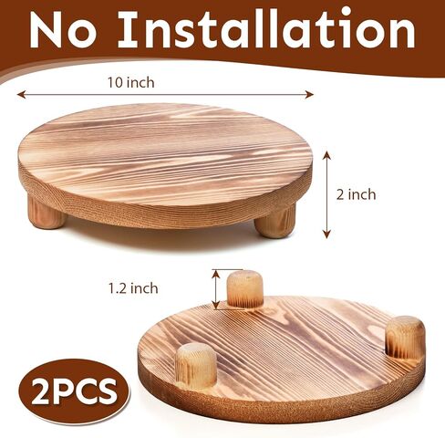 رافعات خشبية من HULISEN للديكور، حامل قاعدة خشبية مستديرة مقاس 10 بوصة لحامل وعاء النباتات الداخلي، مجموعة من 2 صينية عرض مزخرفة ريفية لطاولة المطبخ وطاولة الحمام (طبيعية) in Kuwait