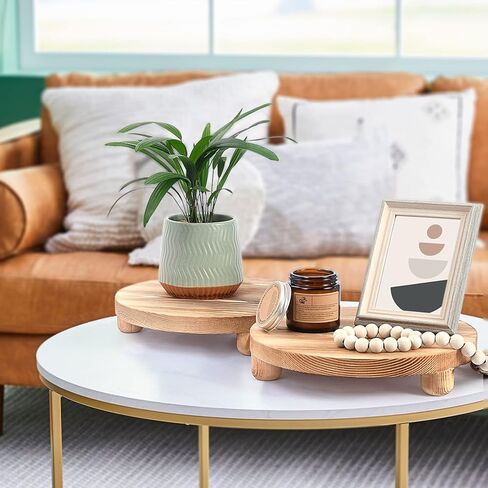رافعات خشبية من HULISEN للديكور، حامل قاعدة خشبية مستديرة مقاس 10 بوصة لحامل وعاء النباتات الداخلي، مجموعة من 2 صينية عرض مزخرفة ريفية لطاولة المطبخ وطاولة الحمام (طبيعية) in Kuwait