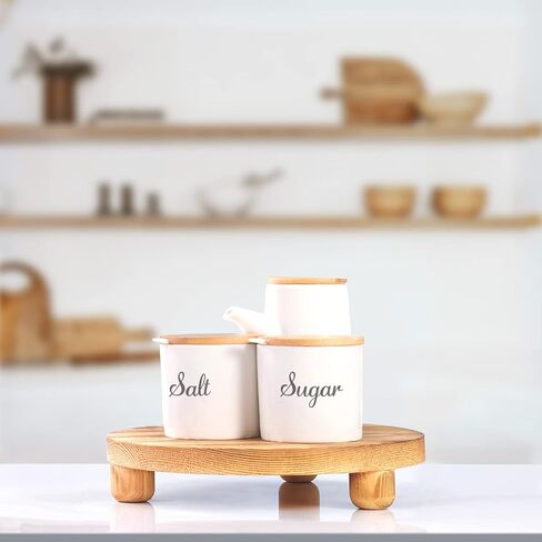 رافعات خشبية من HULISEN للديكور، حامل قاعدة خشبية مستديرة مقاس 10 بوصة لحامل وعاء النباتات الداخلي، مجموعة من 2 صينية عرض مزخرفة ريفية لطاولة المطبخ وطاولة الحمام (طبيعية) in Kuwait