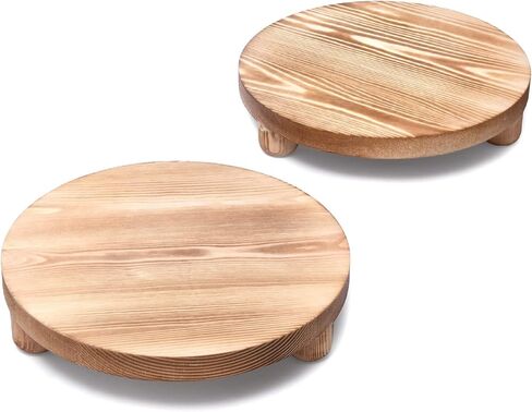 رافعات خشبية من HULISEN للديكور، حامل قاعدة خشبية مستديرة مقاس 10 بوصة لحامل وعاء النباتات الداخلي، مجموعة من 2 صينية عرض مزخرفة ريفية لطاولة المطبخ وطاولة الحمام (طبيعية) in Kuwait