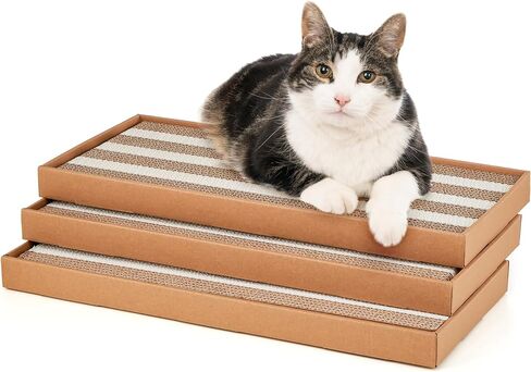 وسادات خدش القطط، 3 قطع من ألواح الخدش من الورق المقوى للقطط، عمود خدش سهل للقطط من الورق المقوى، خدش القطط، تصميم مزدوج الجوانب للعبة داخلية للقطط in Kuwait