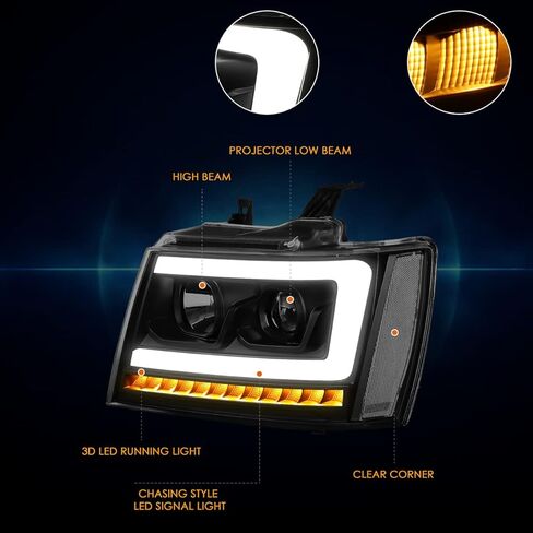 استبدال المصابيح الأمامية لعدسات الدخان PM PERFORMOTOR متوافق مع 07-14 Chevy Tahoe / 07-13 Avalanche / 07-14 Suburban 1500 2500، PMHL-CTAH-0714-LB-L-P-BSC، أسود / شفاف مدخن in Kuwait