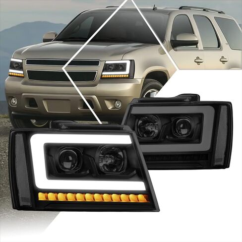 استبدال المصابيح الأمامية لعدسات الدخان PM PERFORMOTOR متوافق مع 07-14 Chevy Tahoe / 07-13 Avalanche / 07-14 Suburban 1500 2500، PMHL-CTAH-0714-LB-L-P-BSC، أسود / شفاف مدخن in Kuwait