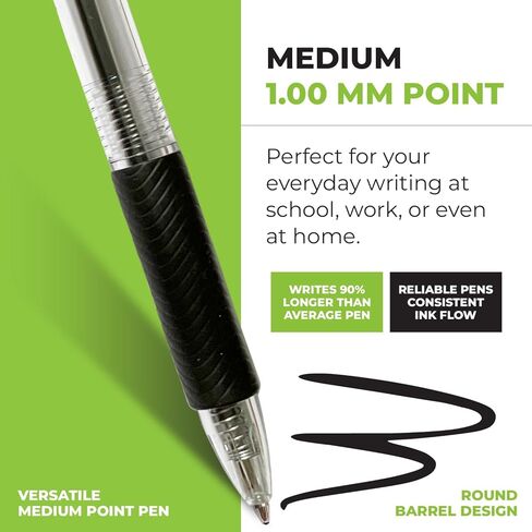 Simply Genius Ballpoint Pens in Bulk - 200 Pack Retractable Comfort Grip & Smooth Writing Medium Point Office Pens for Schools, Notebooks & Journal Writing (Black Ink) in Kuwait