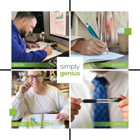 Simply Genius Ballpoint Pens in Bulk - 200 Pack Retractable Comfort Grip & Smooth Writing Medium Point Office Pens for Schools, Notebooks & Journal Writing (Black Ink) in Kuwait