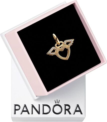 Pandora Heart & Angel Wings Dangle Charm - Symbol of Love & Protection - Compatible Moments Jewelry - 14k Gold with Clear Cubic Zirconia - With Gift Box in Saudi Arabia