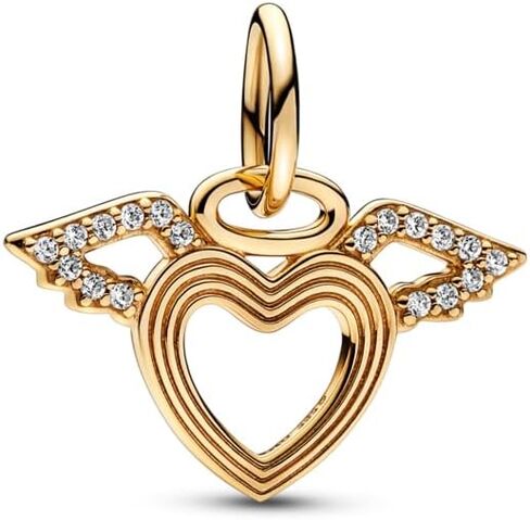 Pandora Heart & Angel Wings Dangle Charm - Symbol of Love & Protection - Compatible Moments Jewelry - 14k Gold with Clear Cubic Zirconia - With Gift Box in Saudi Arabia