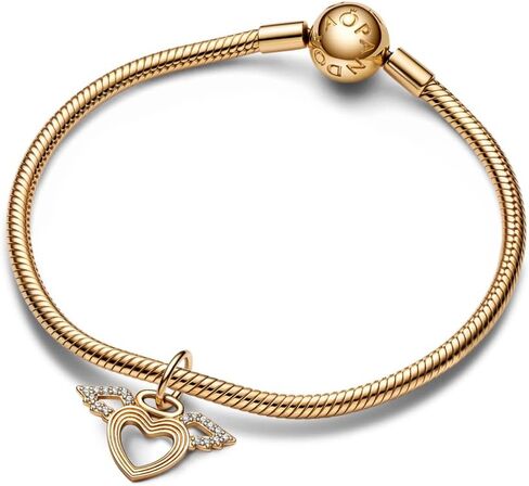 Pandora Heart & Angel Wings Dangle Charm - Symbol of Love & Protection - Compatible Moments Jewelry - 14k Gold with Clear Cubic Zirconia - With Gift Box in Saudi Arabia
