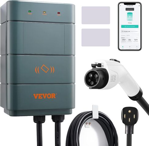 VEVOR Level 2 Electric Vehicle Charging Station, 0-40A Adjustable, 9.6 kW 240V NEMA 14-50 Plug Smart EV Charger with WiFi, 22-Foot TPE Charging Cable for Indoor/Outdoor Use, ETL&Energy Star Certified in Saudi Arabia