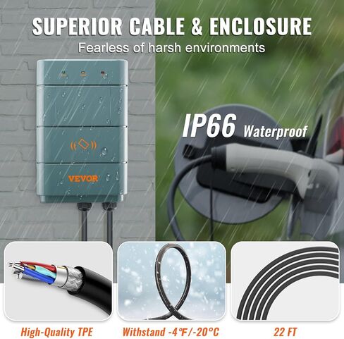 VEVOR Level 2 Electric Vehicle Charging Station, 0-40A Adjustable, 9.6 kW 240V NEMA 14-50 Plug Smart EV Charger with WiFi, 22-Foot TPE Charging Cable for Indoor/Outdoor Use, ETL&Energy Star Certified in Saudi Arabia