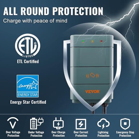 VEVOR Level 2 Electric Vehicle Charging Station, 0-40A Adjustable, 9.6 kW 240V NEMA 14-50 Plug Smart EV Charger with WiFi, 22-Foot TPE Charging Cable for Indoor/Outdoor Use, ETL&Energy Star Certified in Saudi Arabia