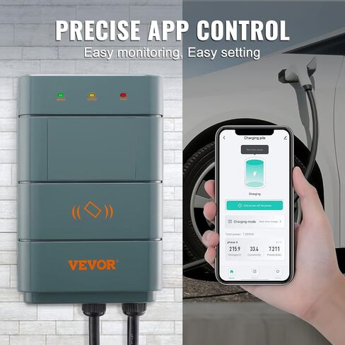 VEVOR Level 2 Electric Vehicle Charging Station, 0-40A Adjustable, 9.6 kW 240V NEMA 14-50 Plug Smart EV Charger with WiFi, 22-Foot TPE Charging Cable for Indoor/Outdoor Use, ETL&Energy Star Certified in Saudi Arabia